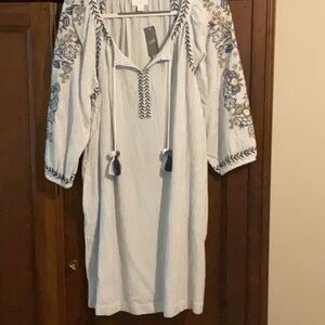 J. Jill Blue and White Embroidered Midi Dress